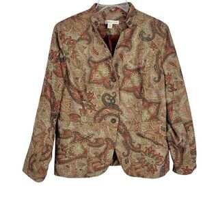 Coldwater Creek Paisley Button Up Blazer Jacket 16 Artsy eclectic Academia